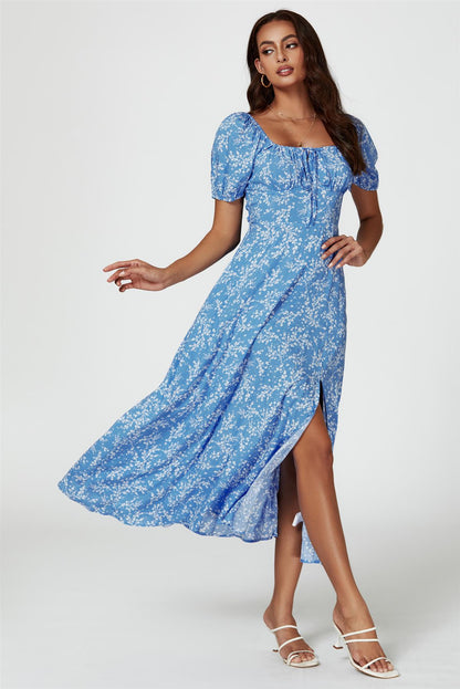 Floral Print Maxi Dress In Blue