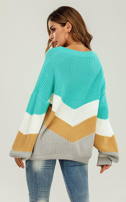 Blue & Grey Colour Block Jumper White & Golden Striped Long Sleeve Top