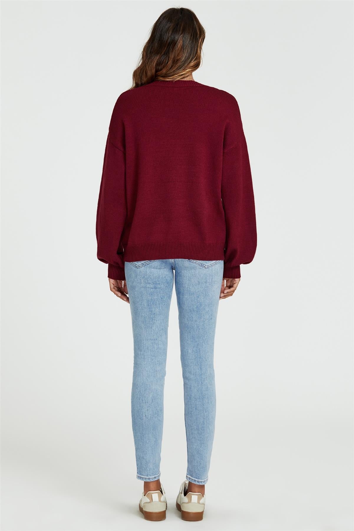 Bow Pattern Jumper Top In Wine