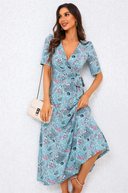 Floral Print Jersey Midi Dress In Blue