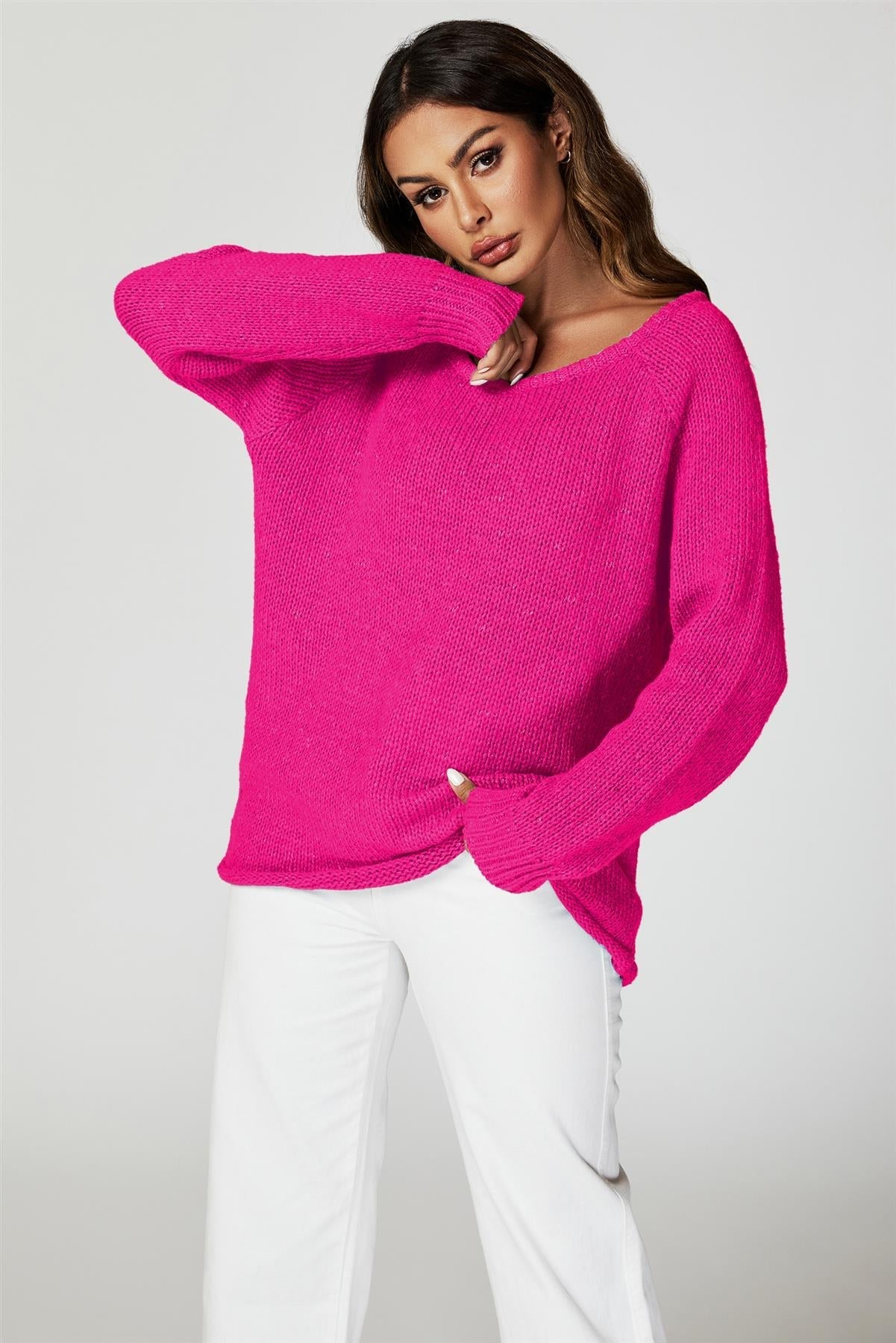Comfy Jumper Top In Magenta