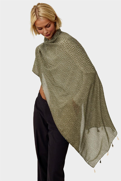 Little Floral Print Tassel Scarf In Brown