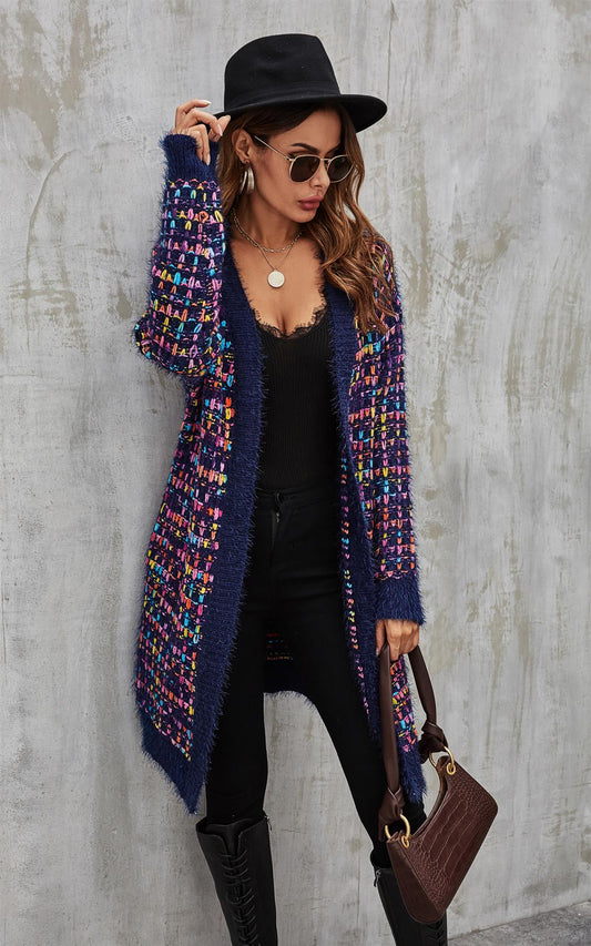 Pink mix Multi colour Speckles Boucle Check Cardigan In Navy