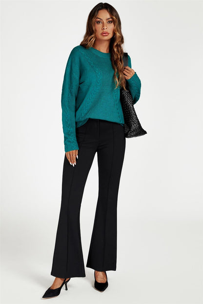 Cable Knit Crew Neck Jumper In Dark Green