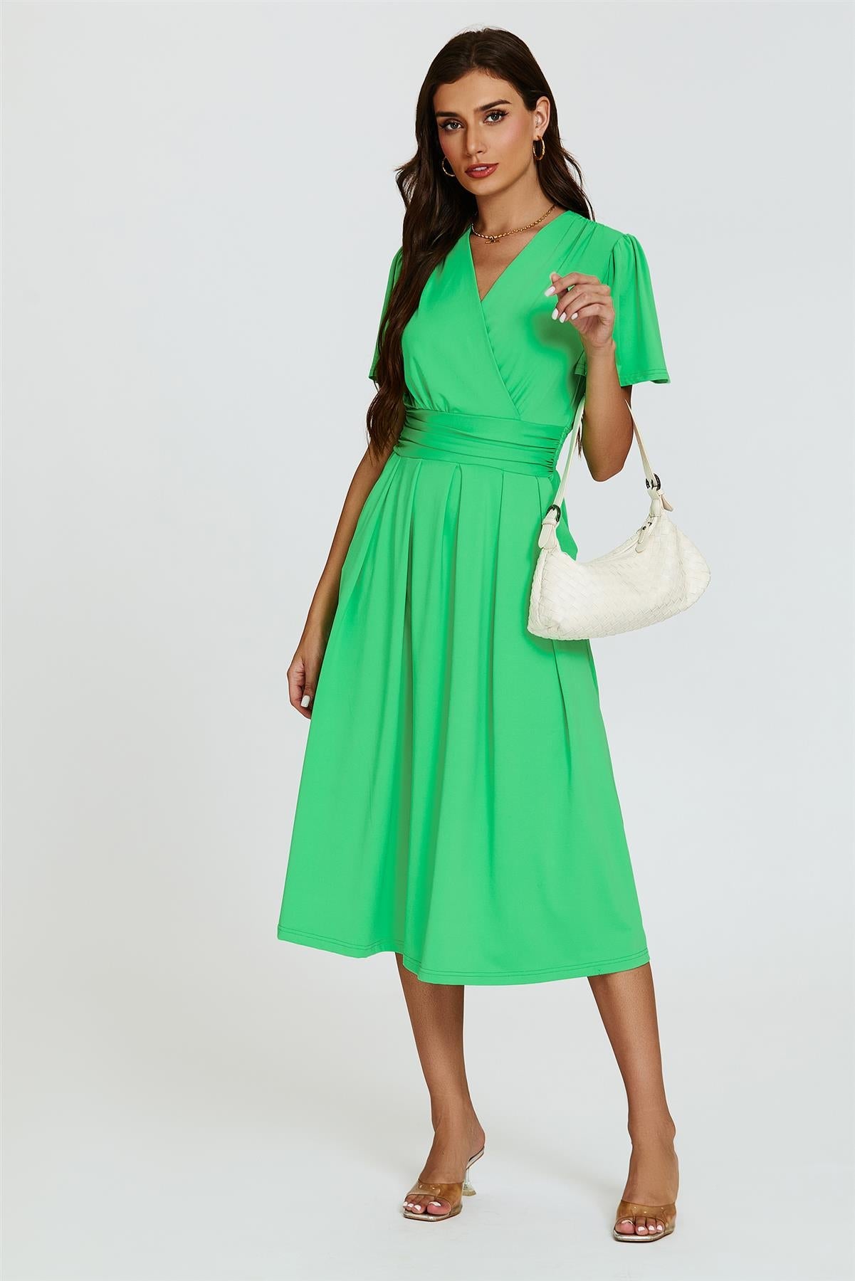 Angel Sleeve Jersey Midi Dress In Green