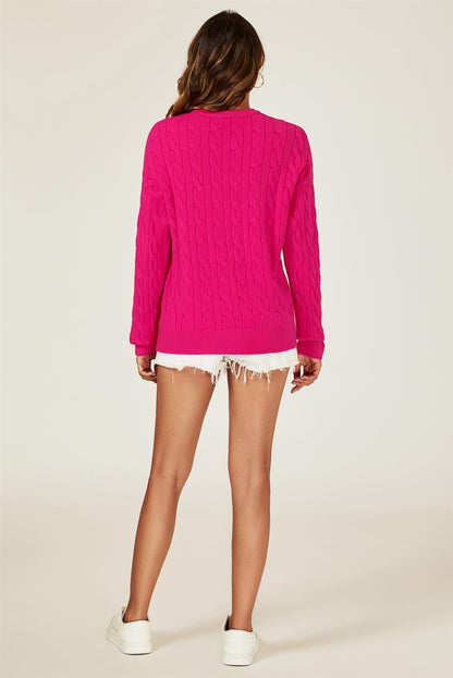 Heart Embroidery Jumper Top In Dark Fuchsia