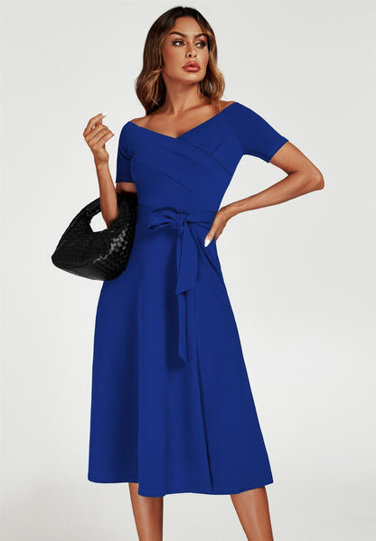 Bardot Midi Dress In Royal Blue