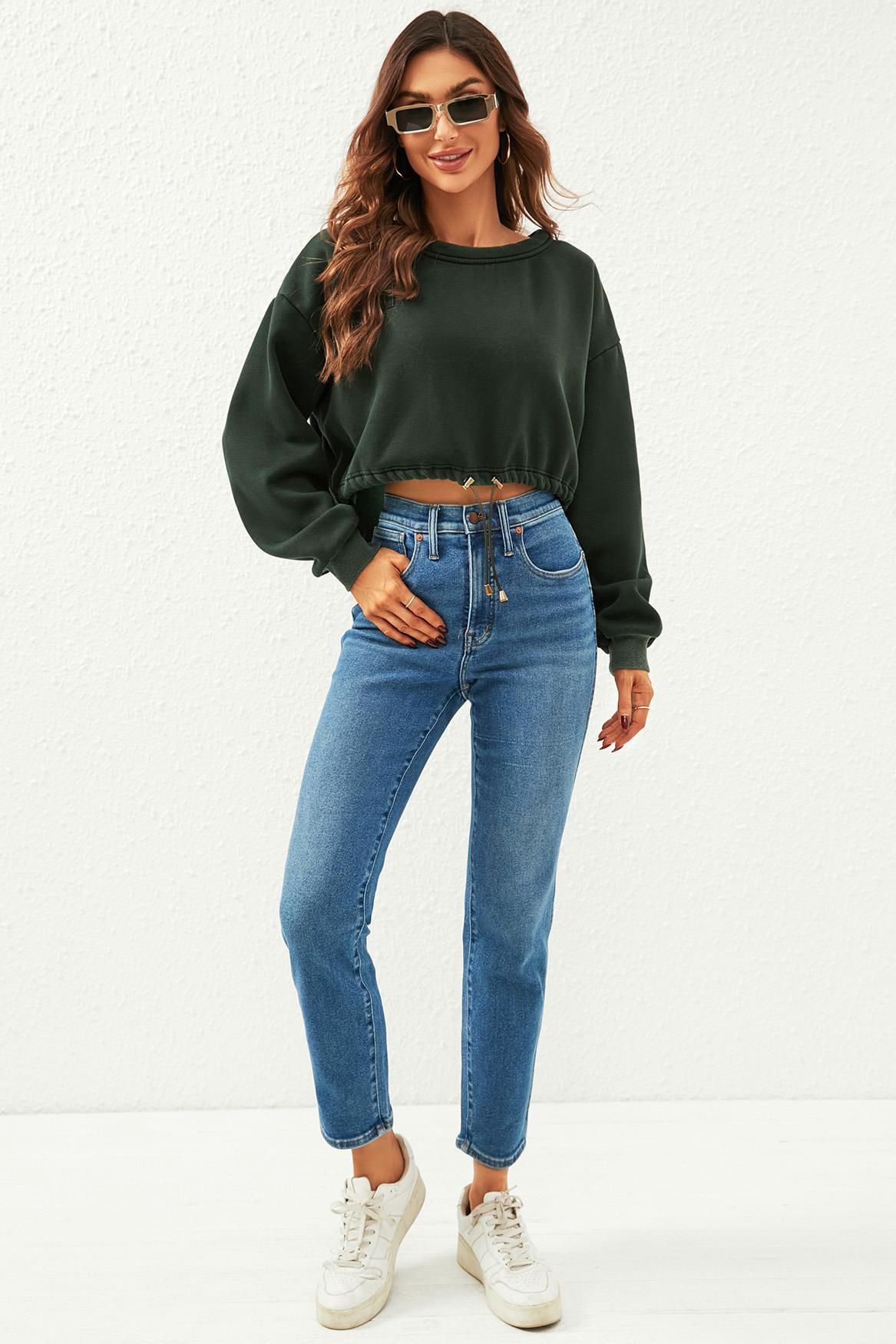 Perfectly Oversized Cropped Sweatshirt In Dark Green
