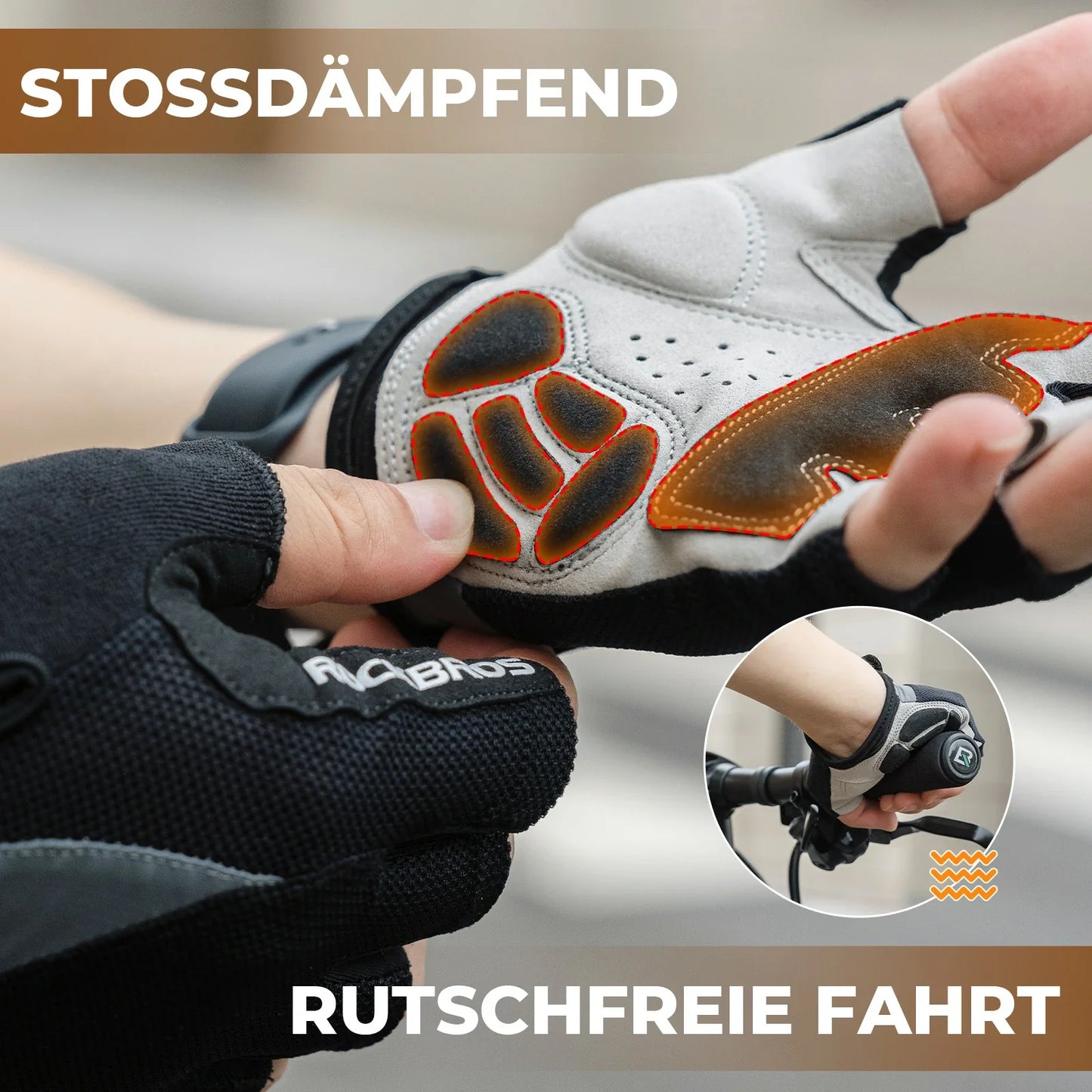 Fahrradhandschuhe Sommer, Atmungsaktive Halbfinger Handschuhe mit SBR Polsterung, rutschfest & Stoßdämpfend
