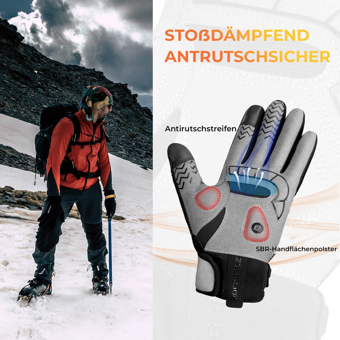 Fahrradhandschuhe über USB, reflektierend und stoßdämpfend, Winterhandschuhe mit Touchfunktion