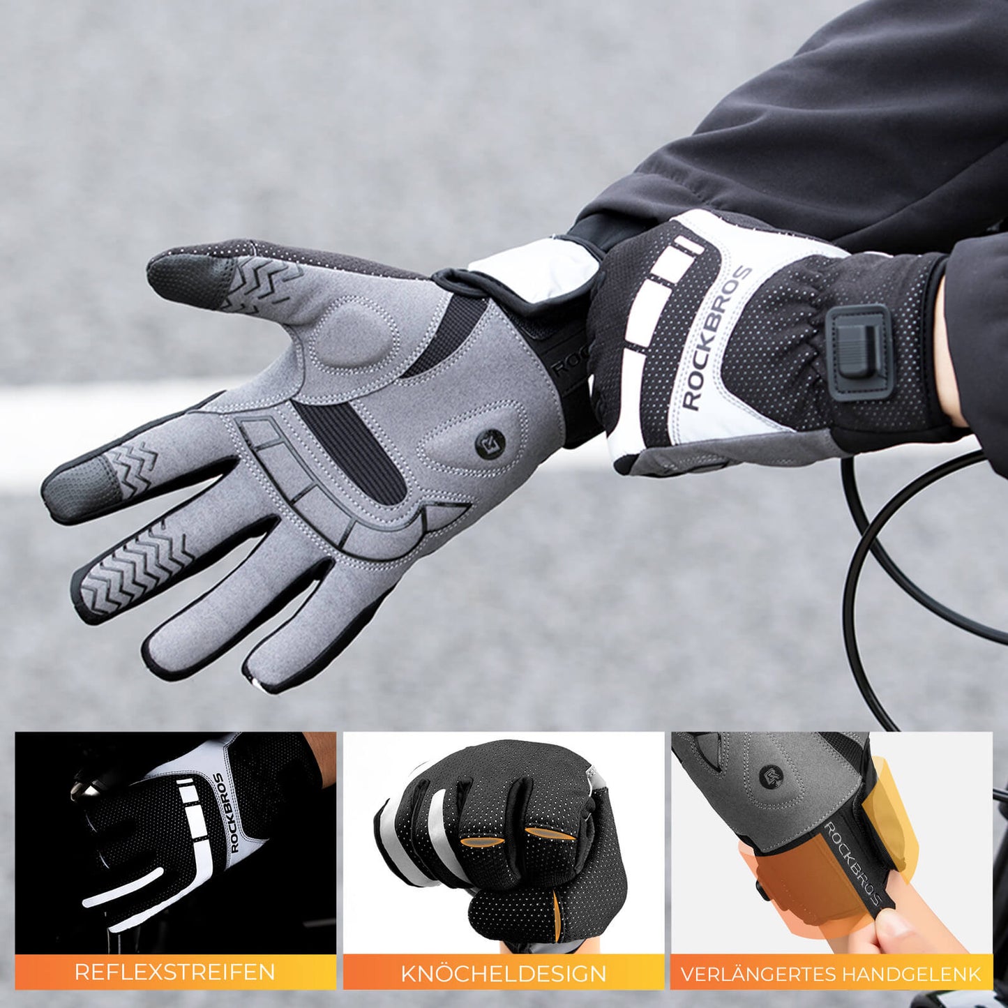 Fahrradhandschuhe über USB, reflektierend und stoßdämpfend, Winterhandschuhe mit Touchfunktion