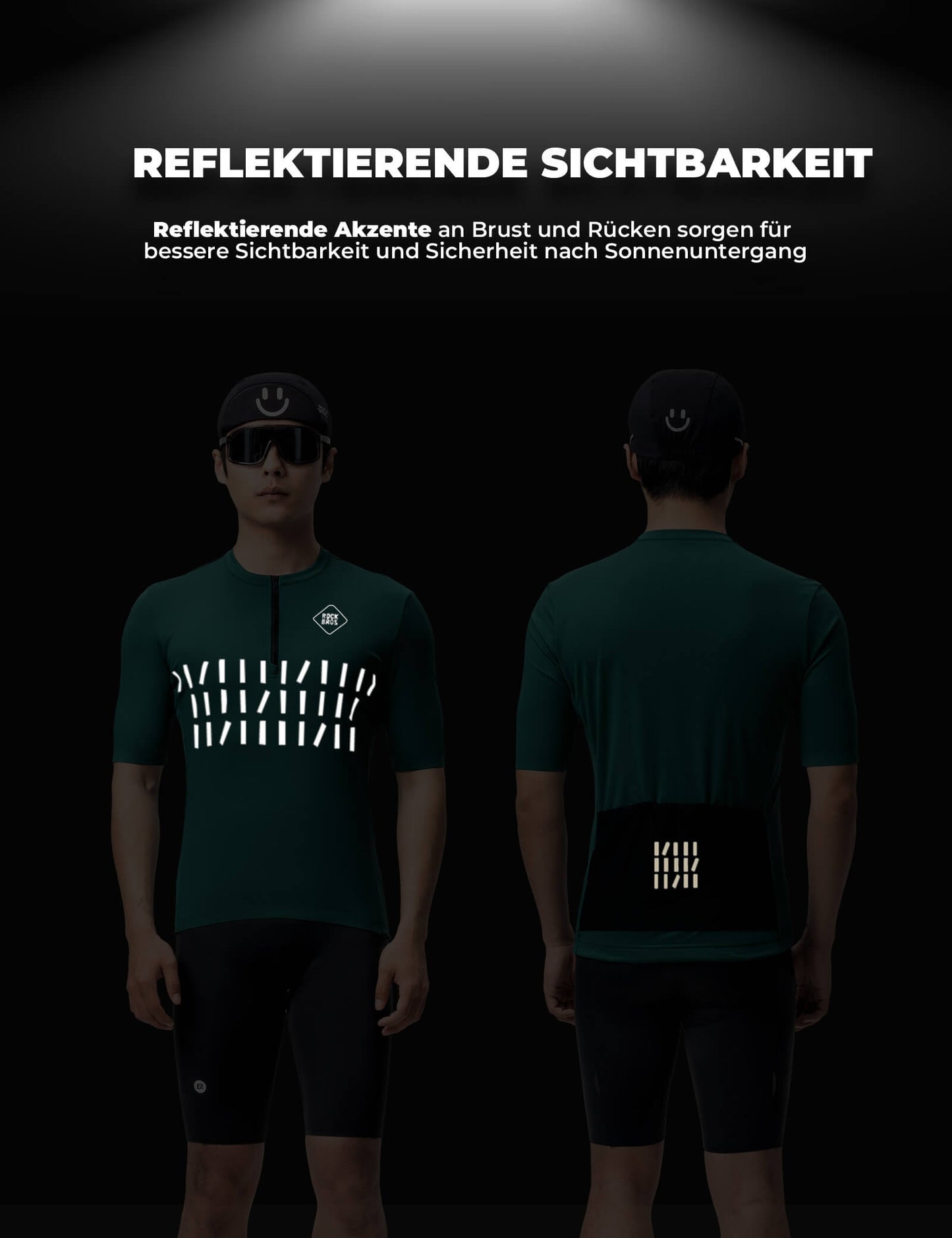 Fahrradtrikot Kurzarm Herren Atmungsaktives und Schnelltrocknend Jersey Reflektierende
