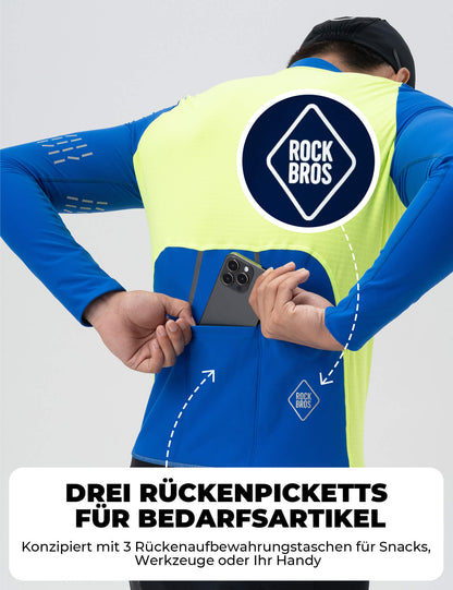 Fahrradtrikot Langarm Herren Winter Warm Fleece Radtrikot Atmungsaktiv Elastisch Mit 3 Taschen und Reflektierend