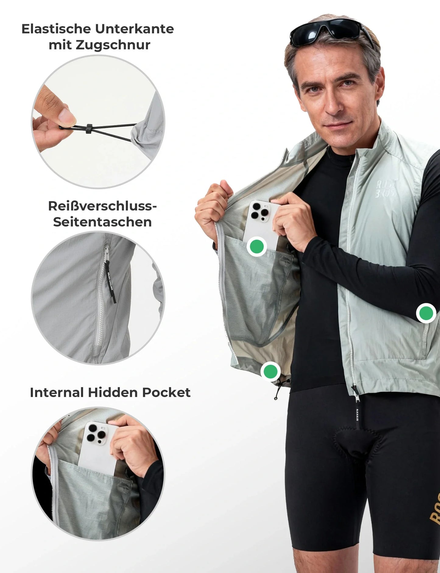 Fahrradweste Winddicht Leicht Atmungsaktiv Schnelltrocknend, Faltbar Radweste