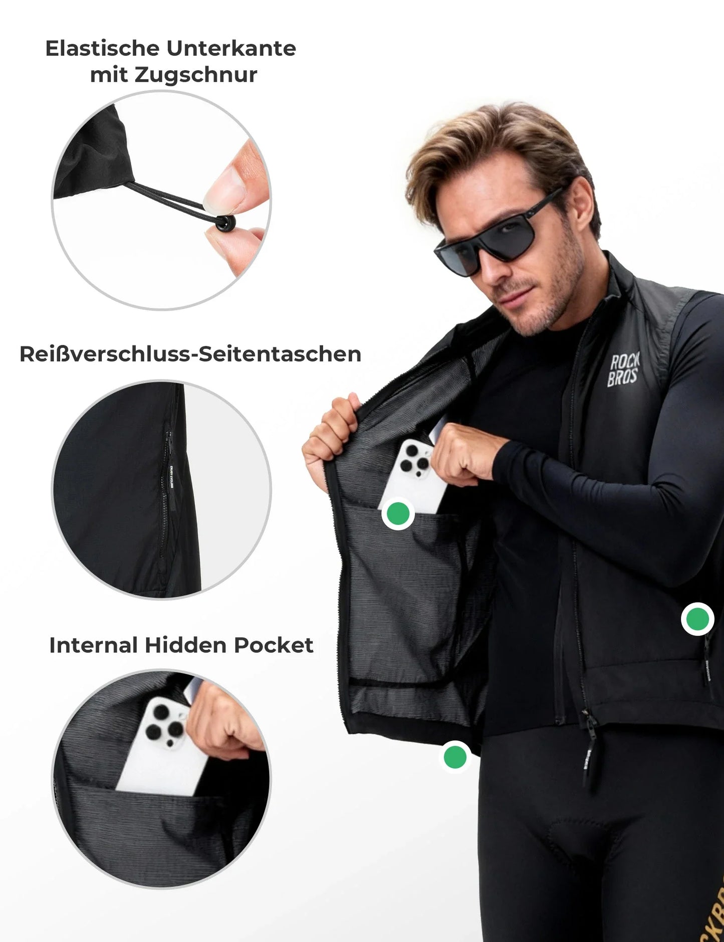 Fahrradweste Winddicht Leicht Atmungsaktiv Schnelltrocknend, Faltbar Radweste