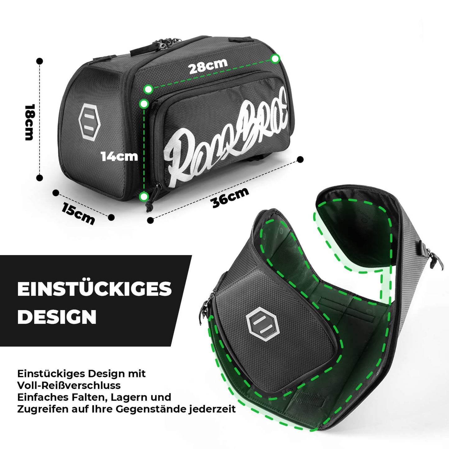 Faltbare Einteiler-Gepäckträgertasche für den Gepäckträger