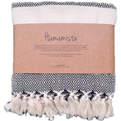 Hamamtuch Charlotte schwarz - handgewebt