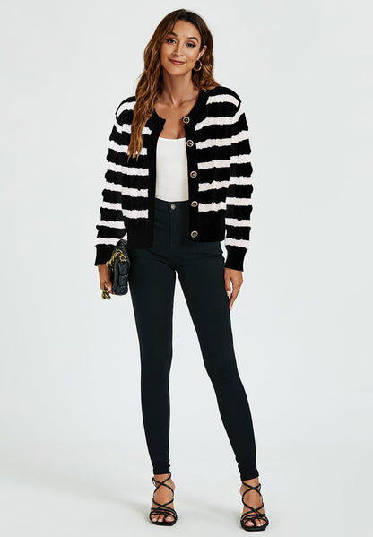 Schwarze-weiße Strickjacke mit Streifenmuster