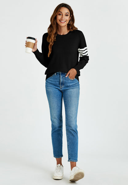 Stripe Pattern Jumper Top In Black