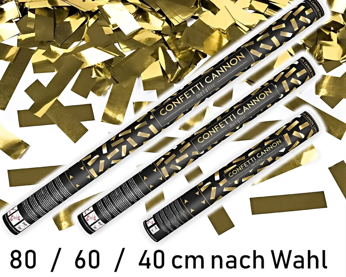 Konfettikanone kaufen in 40, 60, 80 cm mit Party Mix aus Papier- und Metallic-Konfetti, für unvergessliche Partys und Events.