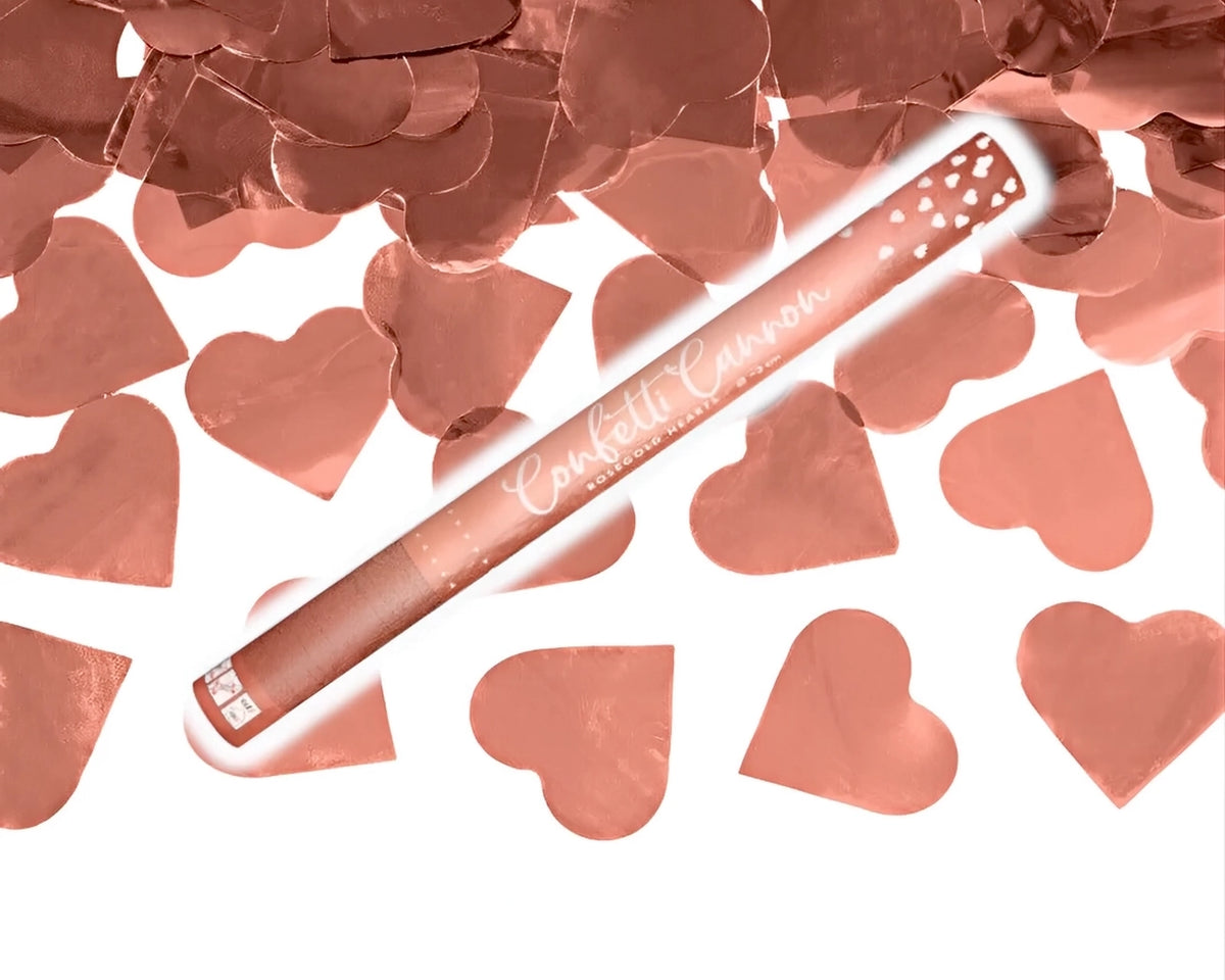 Konfettikanone kaufen - Rosegold Herzkonfetti und Luftdruck Kanone, perfekte Dekoration für Partys. Länge: 40/60/80 cm.