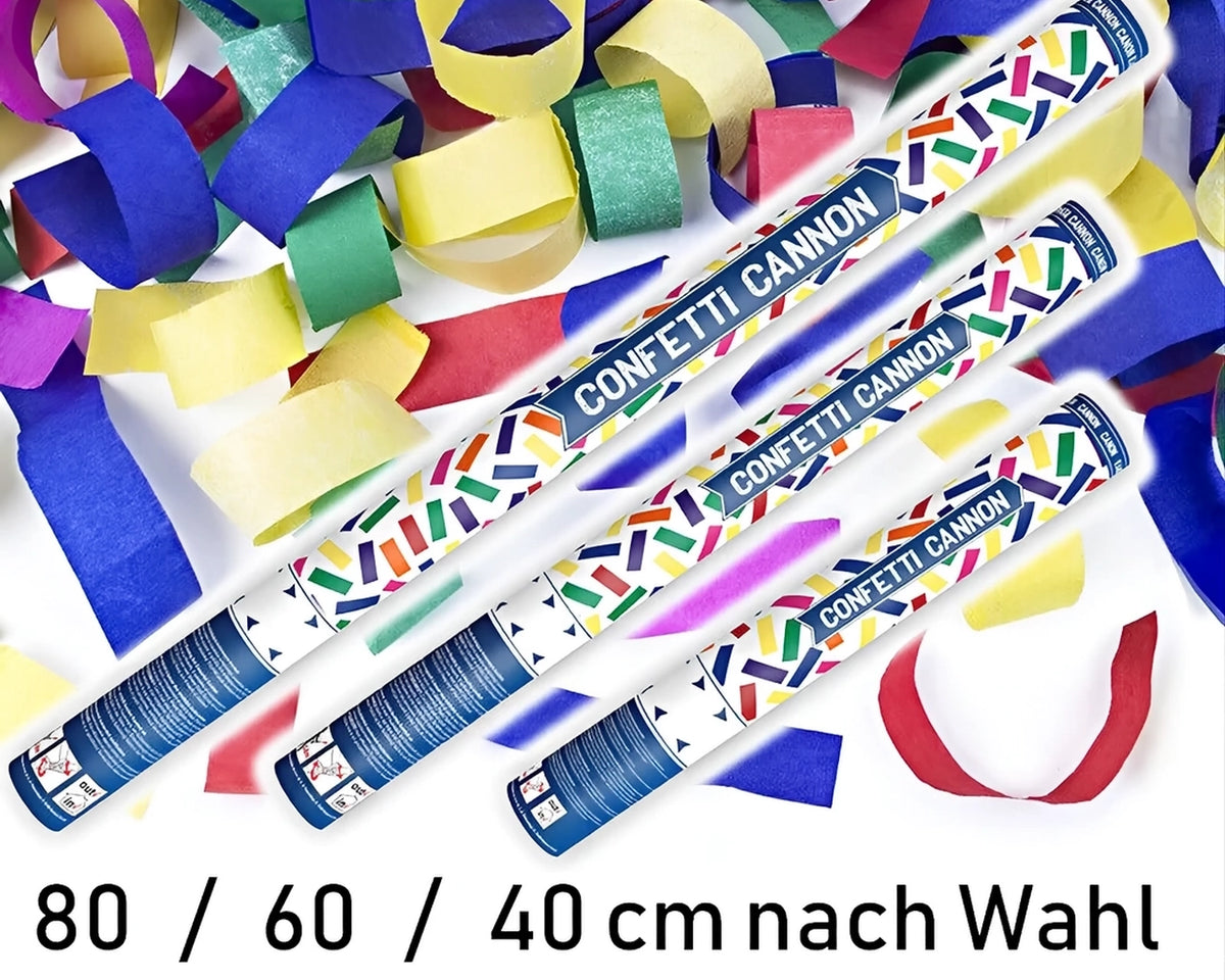 Bunte Konfettikanonen 80/60/40 cm, Confetti Cannon, ideal für Partys. Konfettikanone kaufen und unvergessliche Erlebnisse schaffen.