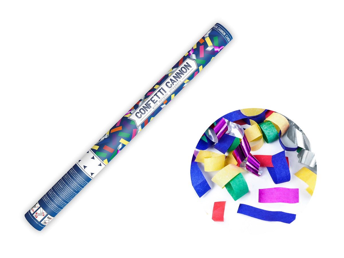Konfettikanone kaufen – Konfettishooter 40/60/80 cm, Party Mix mit Papier- und Metallic-Konfetti, ideal für unvergessliche Events, Druckluftbetrieb.