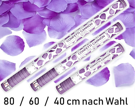 Konfettikanone kaufen in 40, 60 oder 80 cm, ideal für Partys mit Papier- und Metallic-Konfetti. Druckluftbetriebene Konfettikanonen.