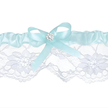 Strumpfband Hochzeit versch. Varianten in Weiß, Blau oder Creme aus Spitze Satin