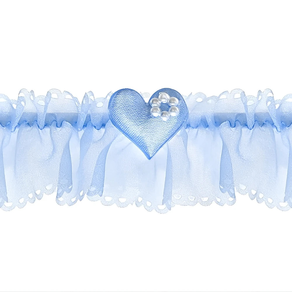 Strumpfband Hochzeit versch. Varianten in Weiß, Blau oder Creme aus Spitze Satin
