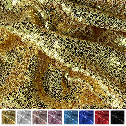 Goldener Paillettenstoff mit Tüll, Breite 150 cm, ideal für Kostüme und elegante Outfits, B-Ware Meterware in verschiedenen Farben verfügbar.