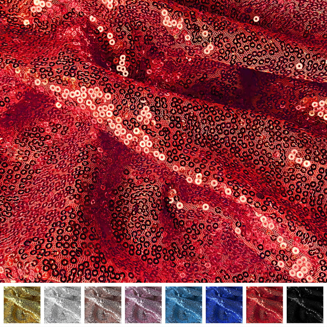 Roter Paillettenstoff Meterware Breite 150 cm, ideal für Kostüme und elegante Outfits, B-Ware