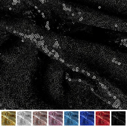 Paillettenstoff Breite 150 cm, B-Ware, glänzend-schwarz mit Pailletten für Kostüme und elegante Outfits.