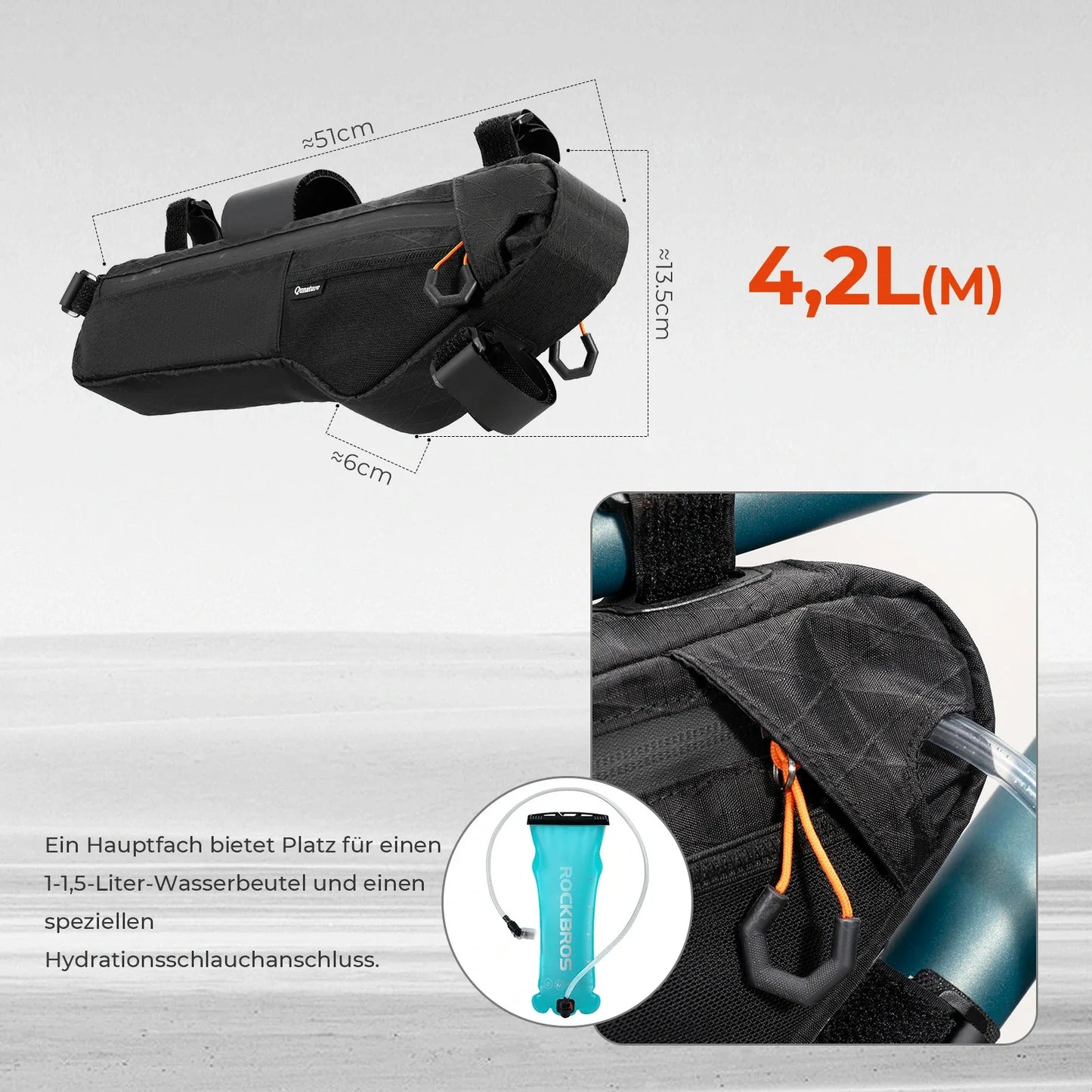 Qunature Fahrrad Rahmentasche Fahrradtasche wasserdichte mit Außentasche und Trinksystemöffnung