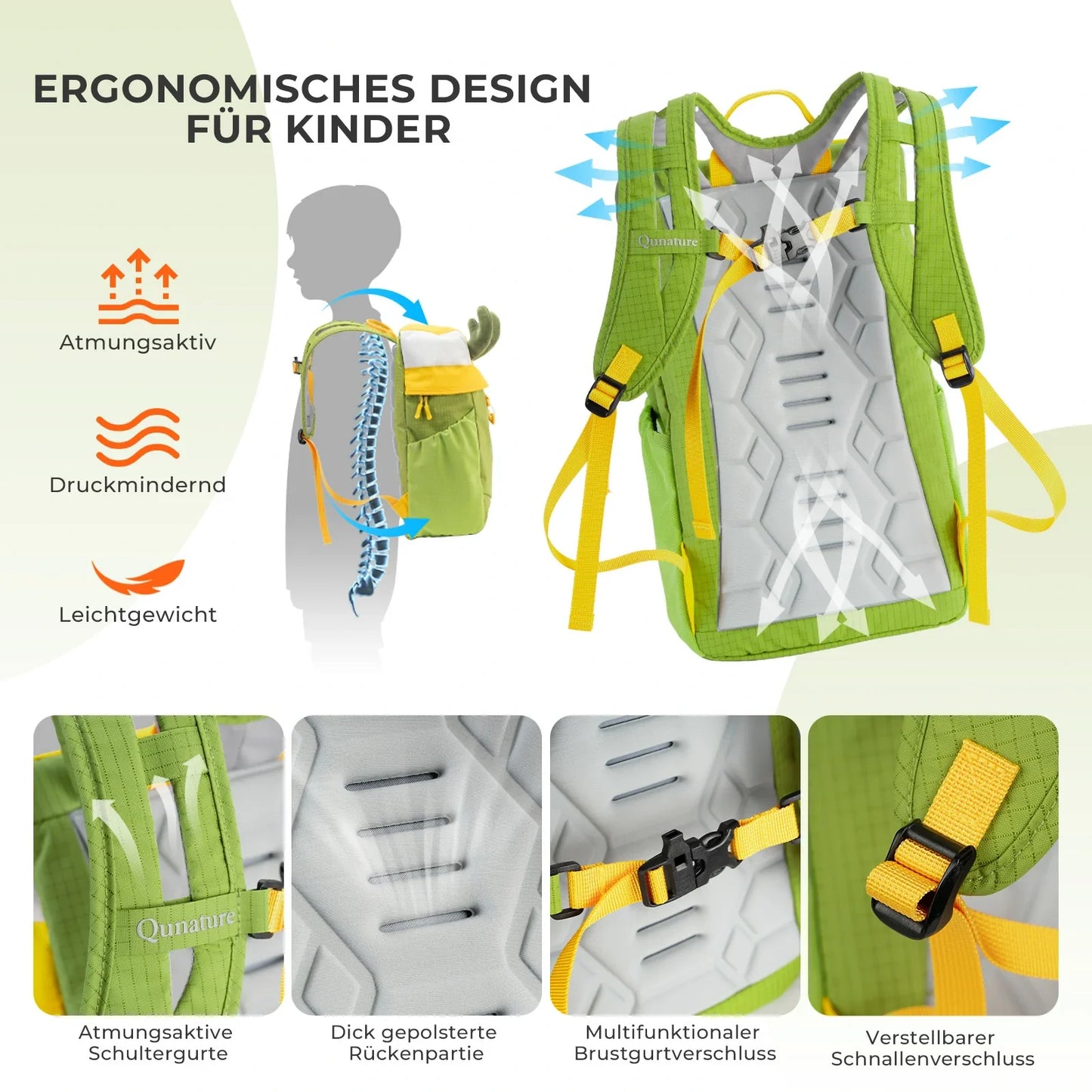 Qunature Kinderrucksack 8L mit Hirsch-Design Wasserdicht 6-10 Jahre