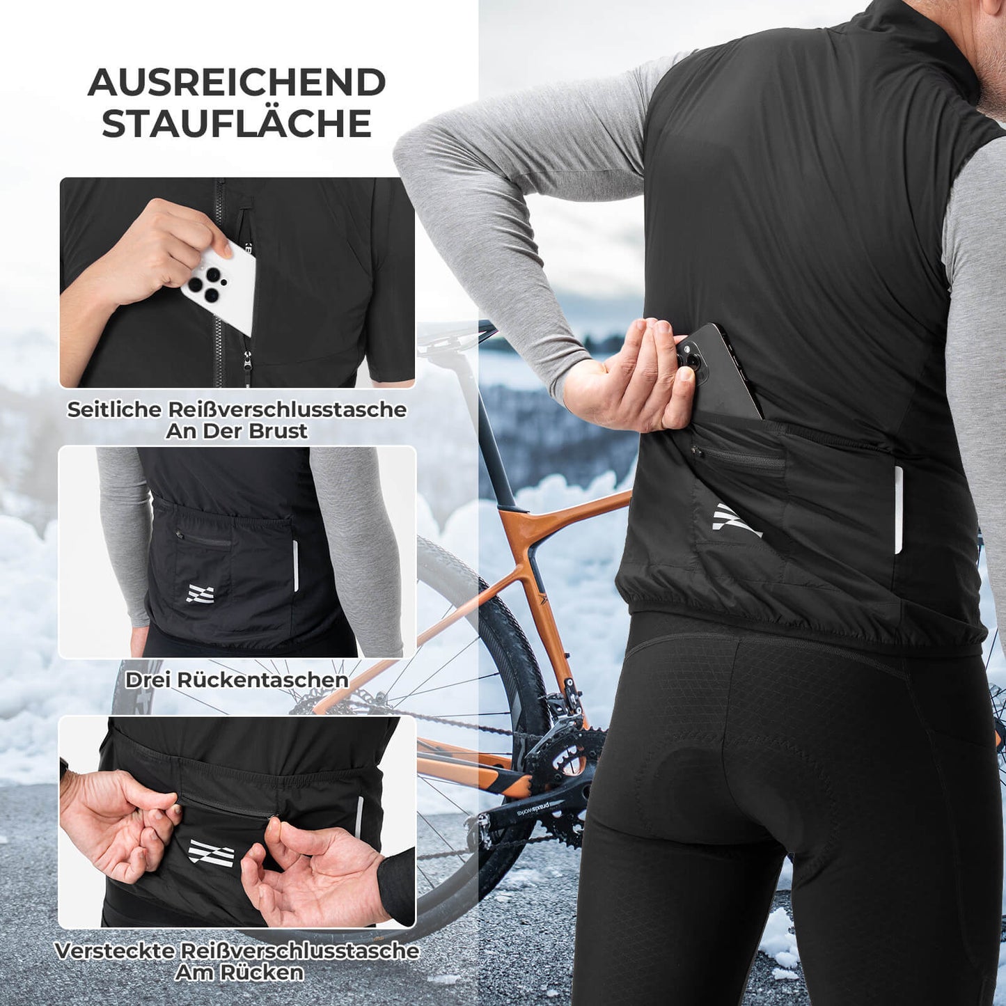 ROCKBROS Ärmellose Winddichte Fahrradweste Packbar Atmungsaktiv