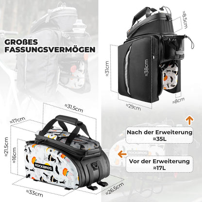 ROCKBROS Fahrrad Gepäckträgertasche 17-35L mit Regenhülle
