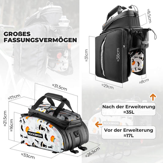 ROCKBROS Fahrrad Gepäckträgertasche 17-35L mit Regenhülle