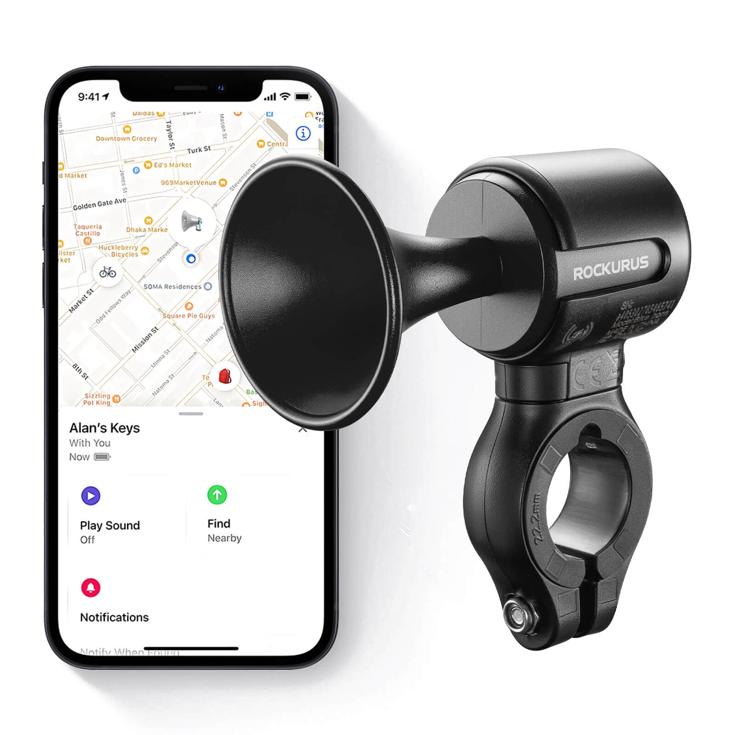 ROCKBROS Fahrradklingel Elektrisch 120dB Ton IPX5 Wasserschutz Smartphone Tracking