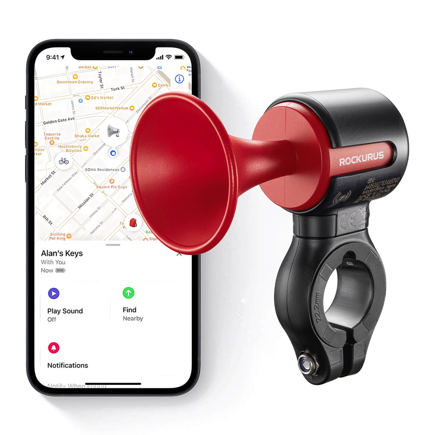 ROCKBROS Fahrradklingel Elektrisch 120dB Ton IPX5 Wasserschutz Smartphone Tracking