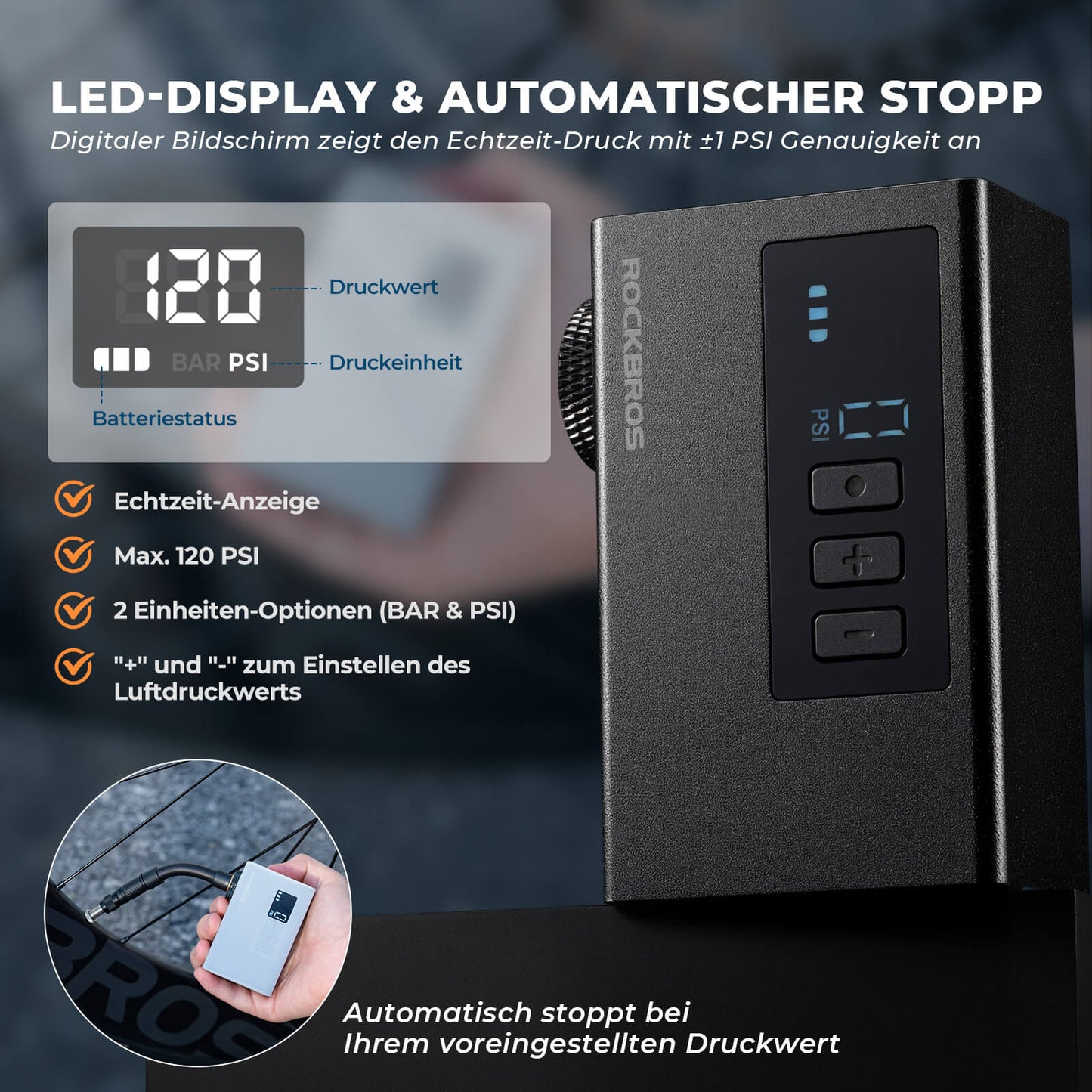ROCKBROS MINI Elektrische Fahrradpumpe Tragbar AS240 Pro