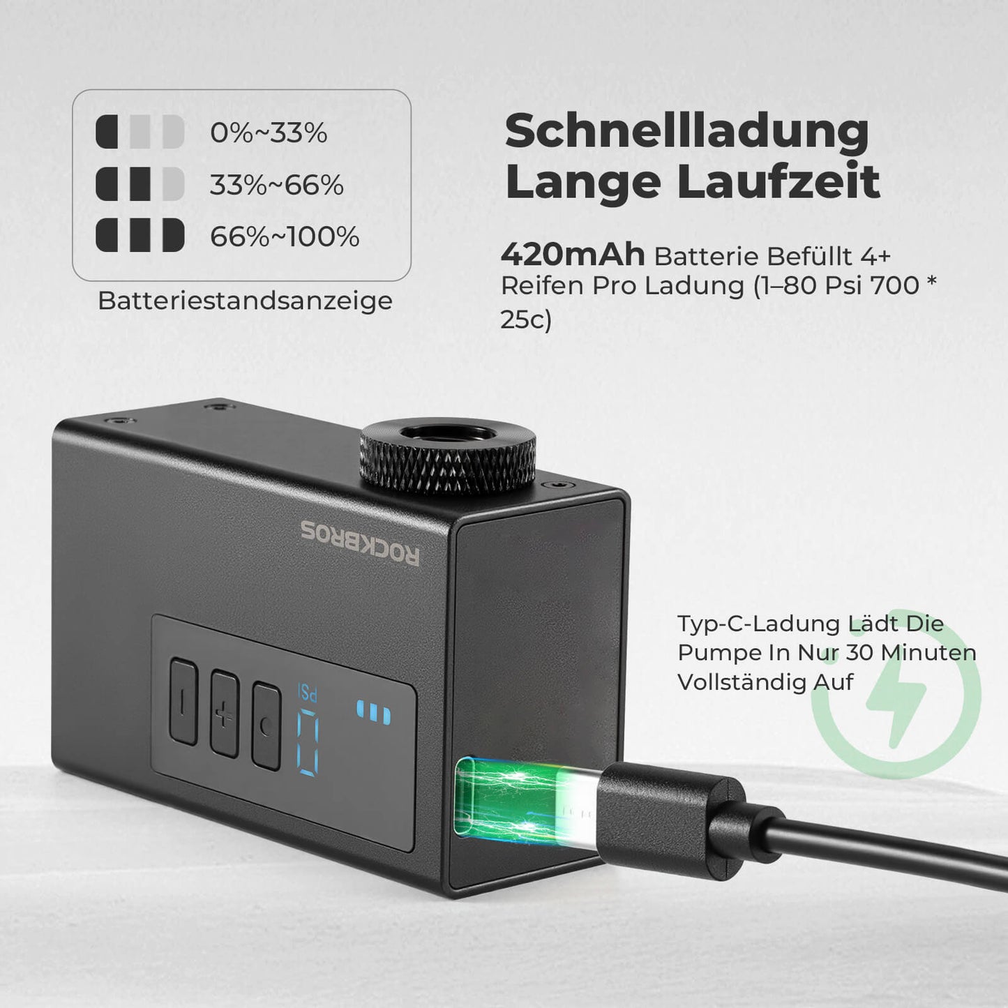 ROCKBROS MINI Elektrische Fahrradpumpe Tragbar AS240 Pro