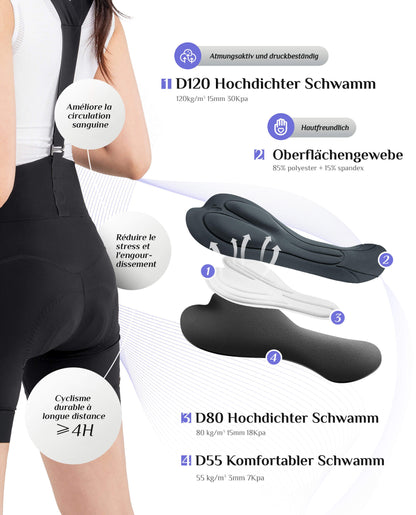 ROCKBROS TVI Fahrradhose Damen mit abnehmbaren Kurz Radsport Trägerhose
