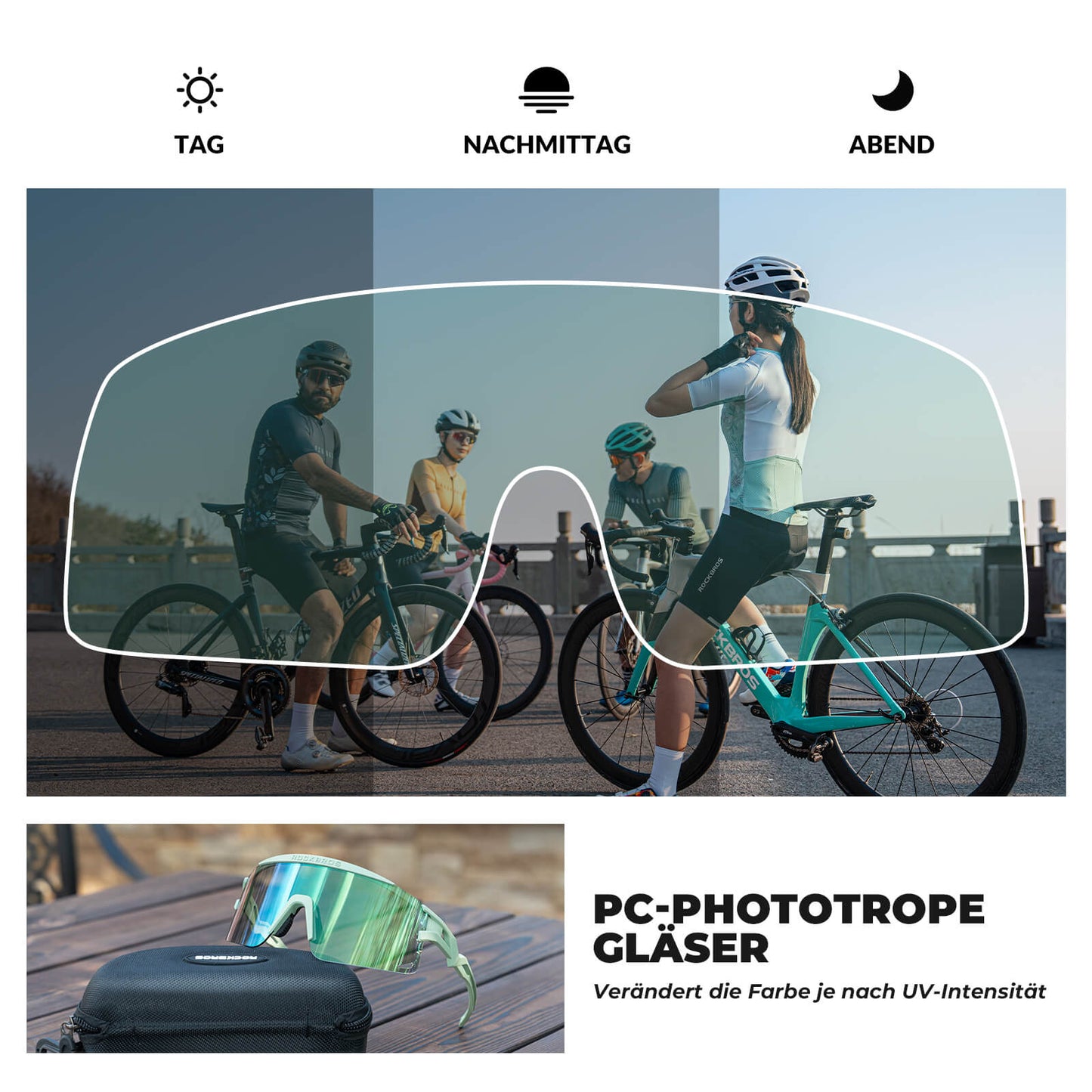 ROCKBROS Fahrradbrille Selbsttönend/Polarisiert Winddicht UV-Schutz