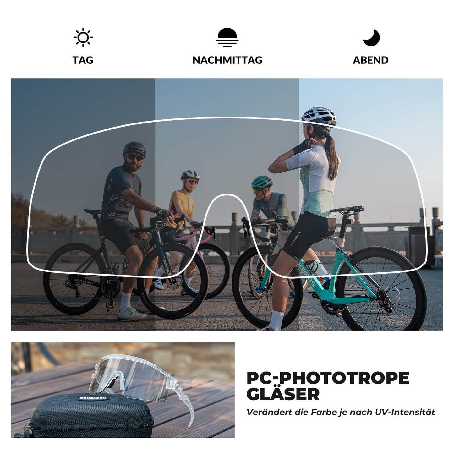 ROCKBROS Fahrradbrille Selbsttönend/Polarisiert Winddicht UV-Schutz