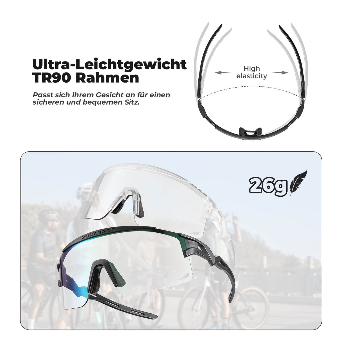 ROCKBROS Fahrradbrille Selbsttönend/Polarisiert Winddicht UV-Schutz