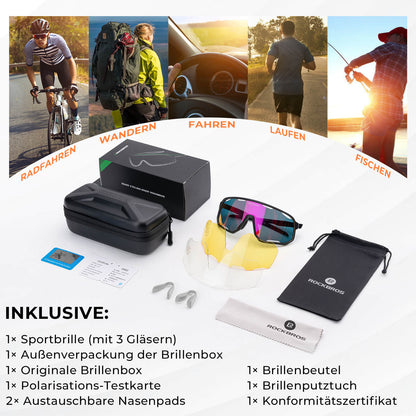 ROCKBROS Fahrradbrille Selbsttönende Sonnenbrille UV-Schutz Wechsel-Nasenpads Damen/Herren