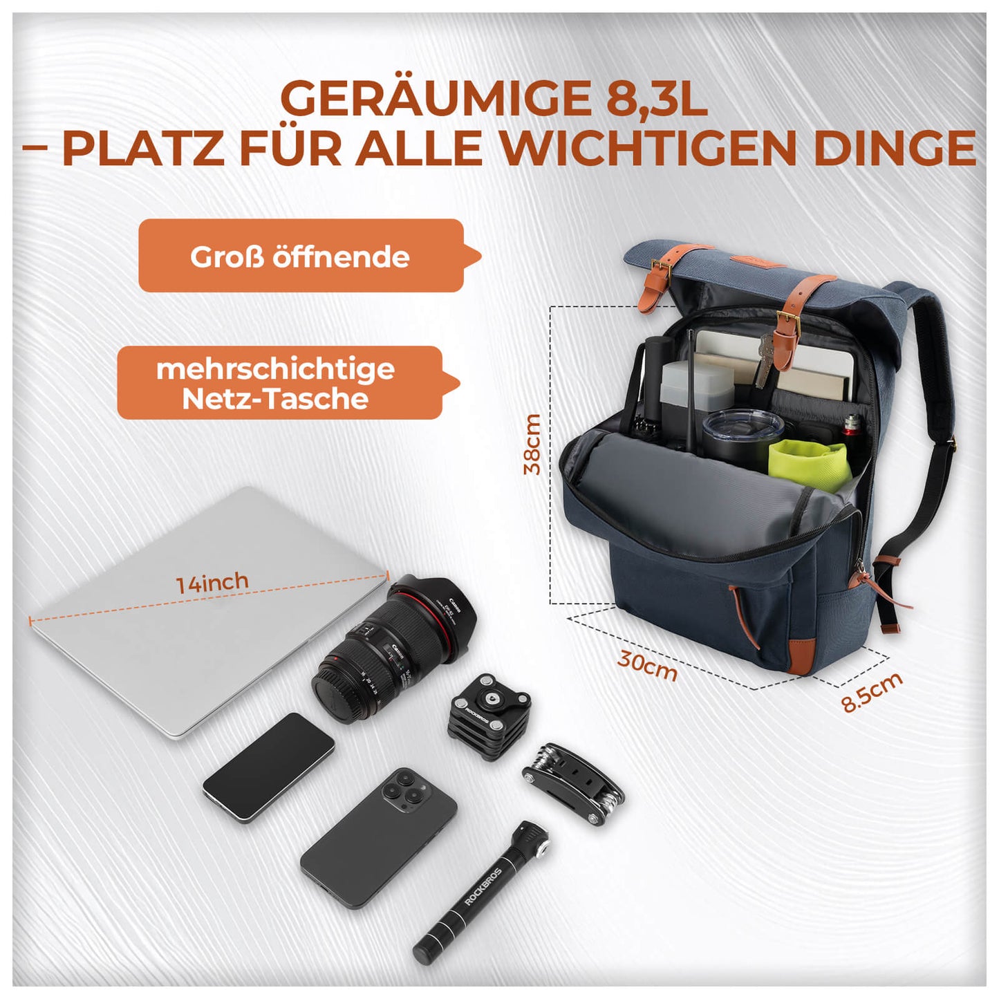 Fahrradtasche Lenkertasche für Brompton Rucksack 7.7L+0.6L