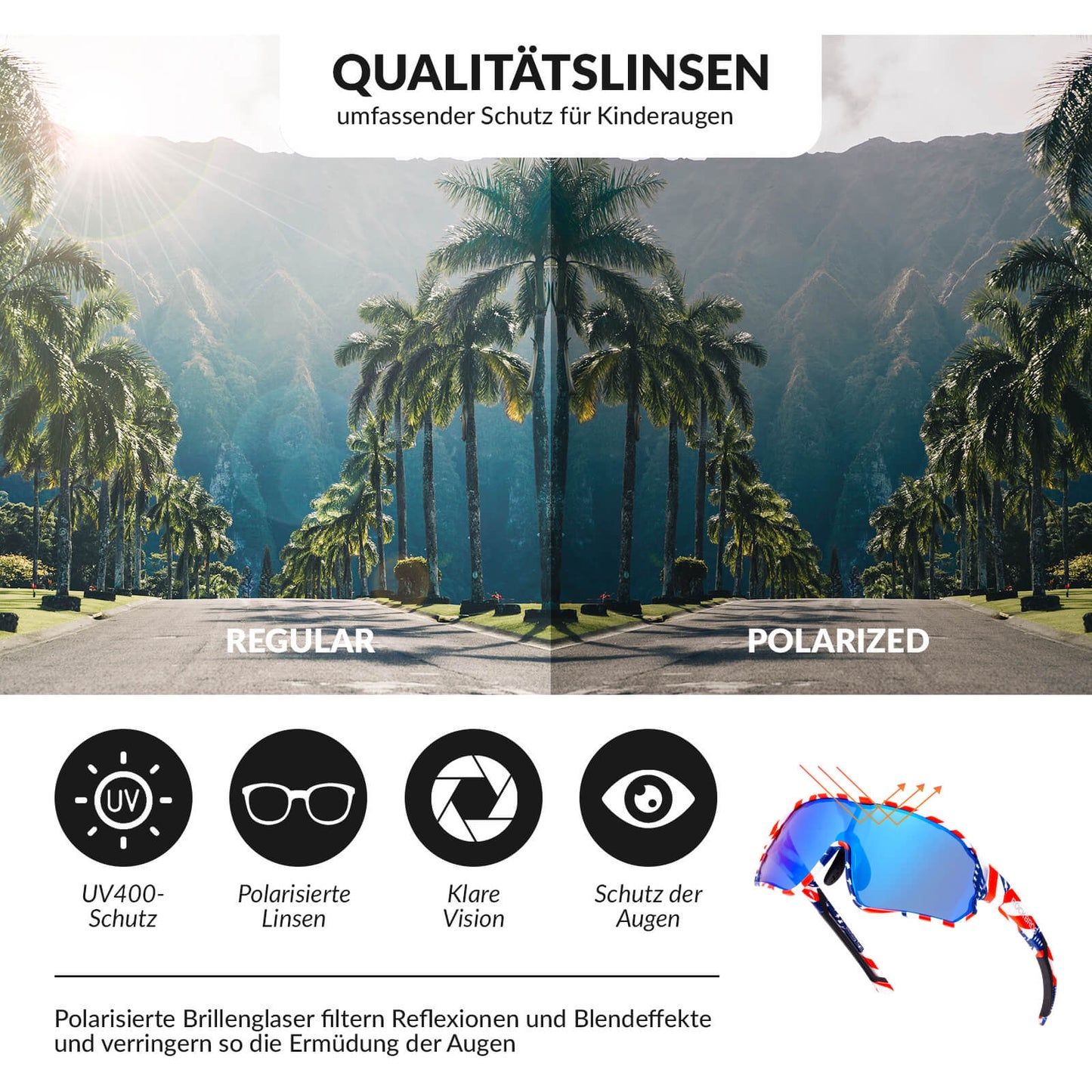 ROCKBROS Kinder Fahrradbrille UV400-Schutz Polarisierte Sonnenbrille