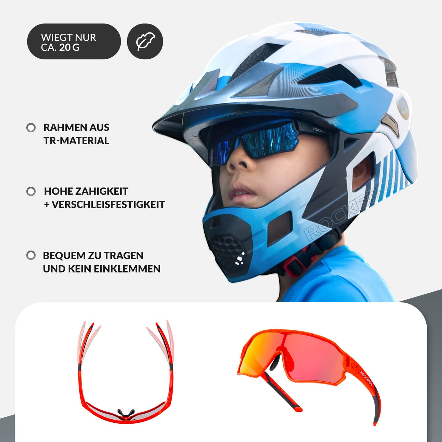 ROCKBROS Kinder Fahrradbrille UV400-Schutz Polarisierte Sonnenbrille